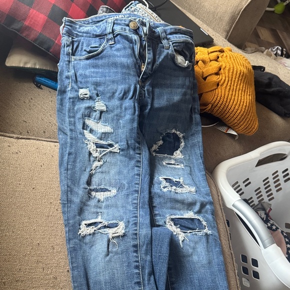 American Eagle Outfitters Denim - American Eagle Outfitters Ripped Blue Skinny Jeans